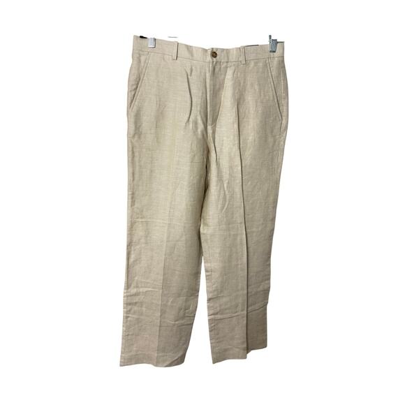 NWT Perry Ellis Classic Fit 32x30 Mens Linen Blend Tan Chino Pleated Pants - Picture 1 of 8